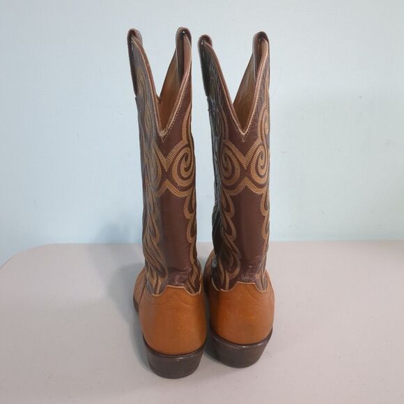Tony Lama 8052 Mens 8.5 D Two Tone Brown Leather Western Cowboy Boots Vintage main image 4